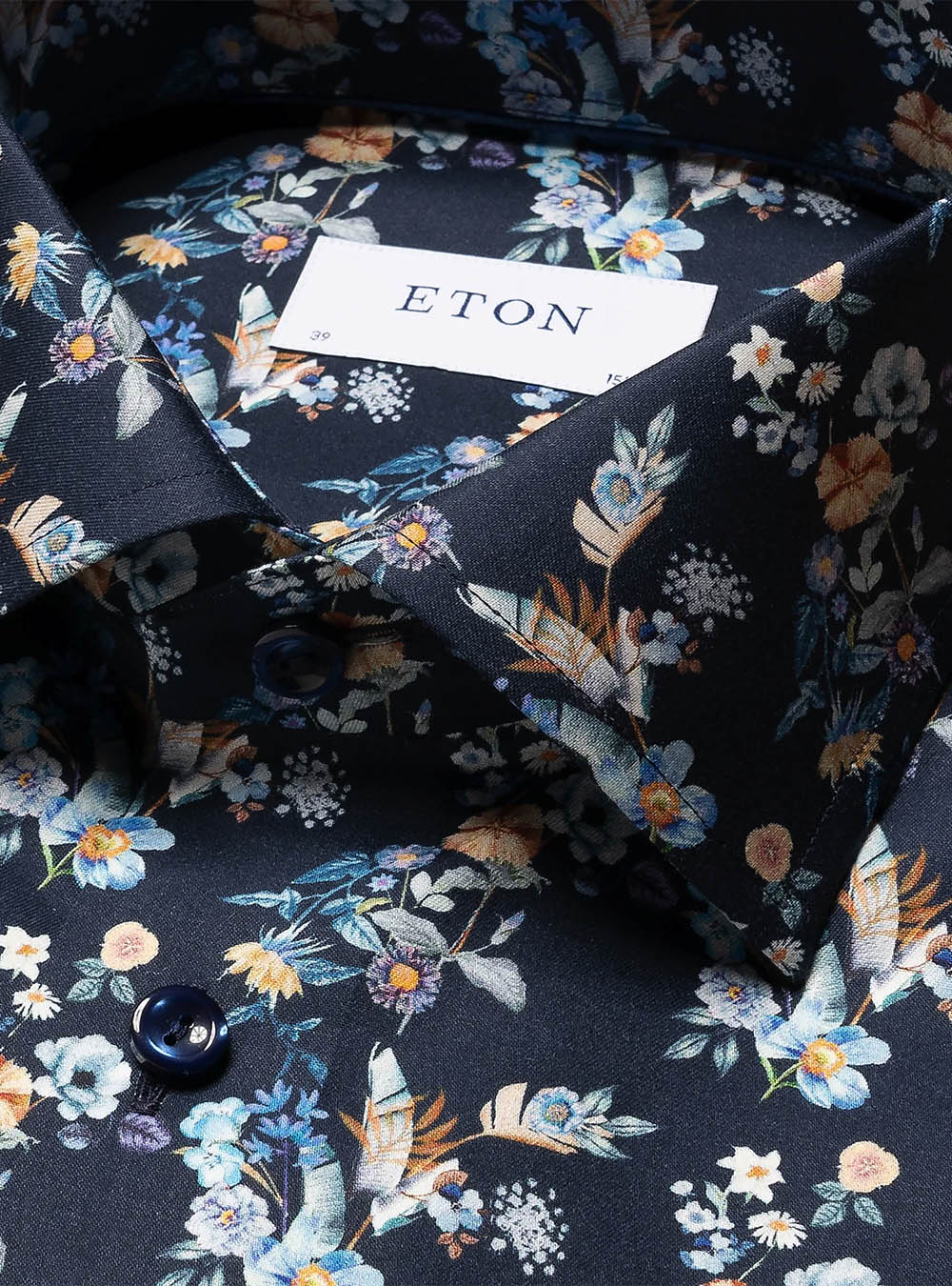 Eton Navy Floral Print Twill Shirt