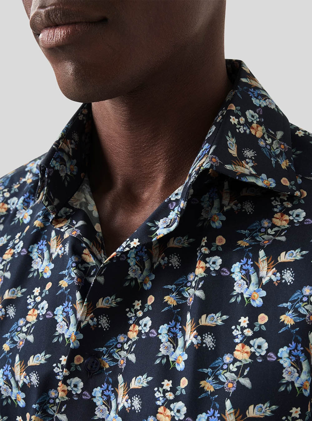 Eton Navy Floral Print Twill Shirt