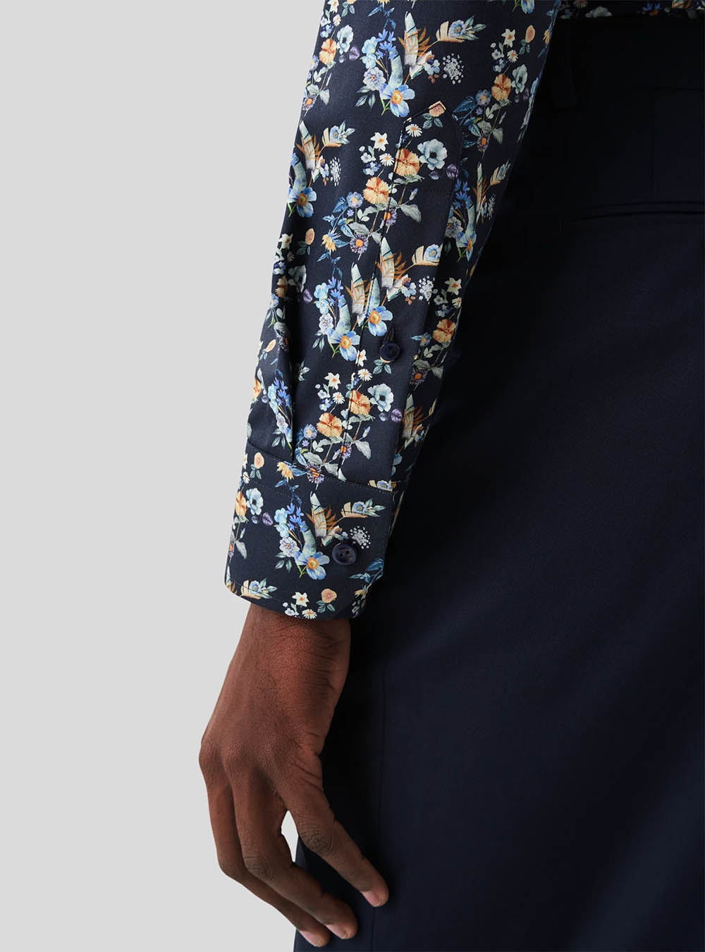 Eton Navy Floral Print Twill Shirt
