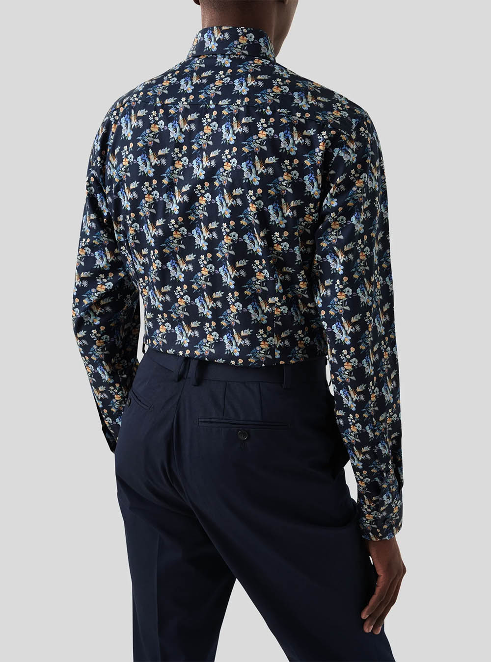 Eton Navy Floral Print Twill Shirt