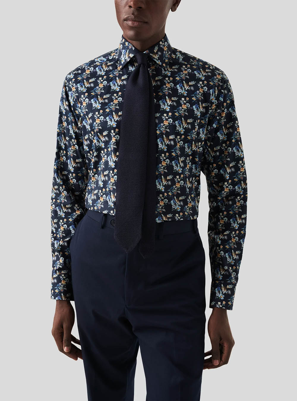 Eton Navy Floral Print Twill Shirt
