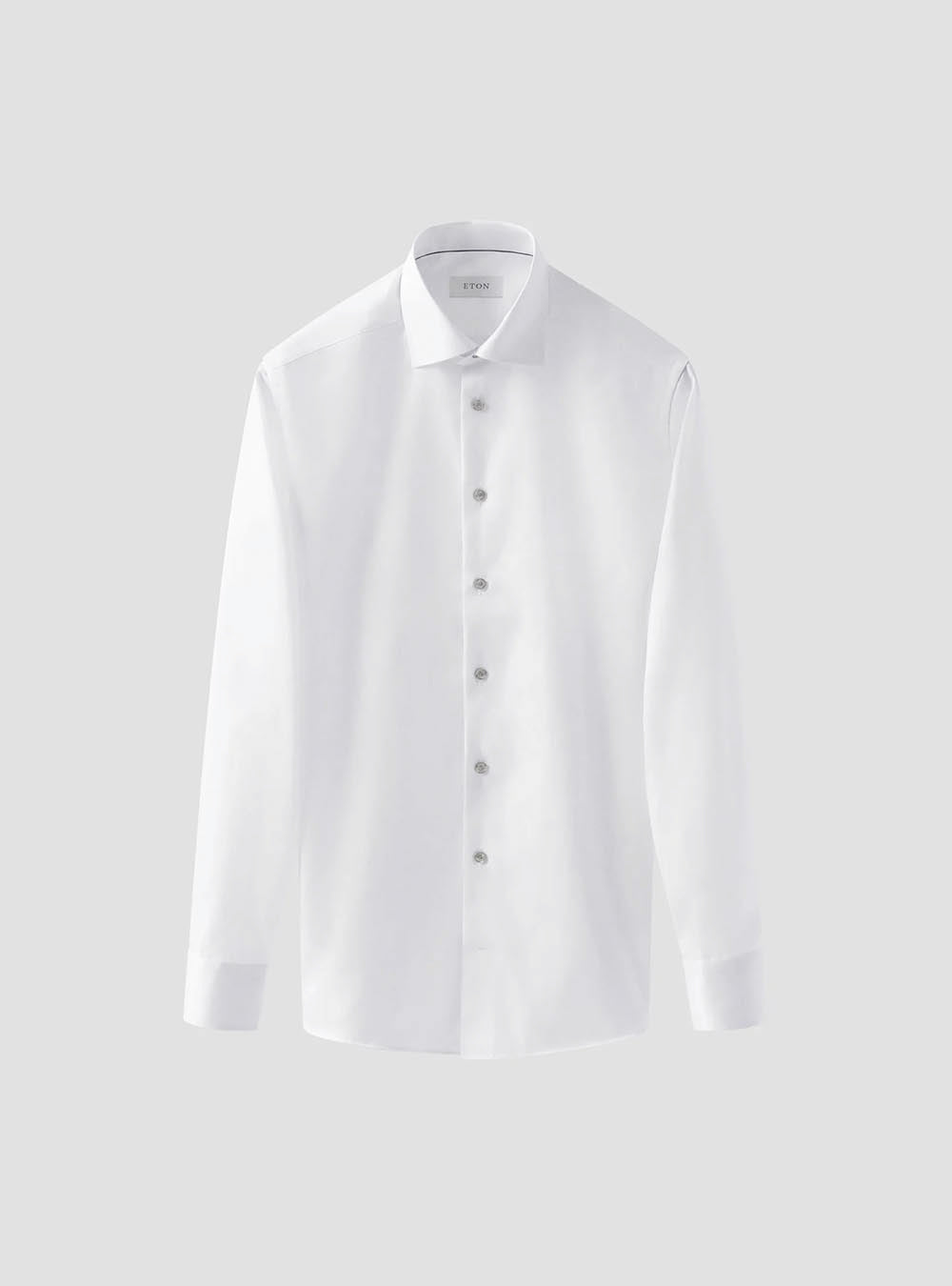 Eton Solid Signature Twill Shirt - White with Grey Buttons