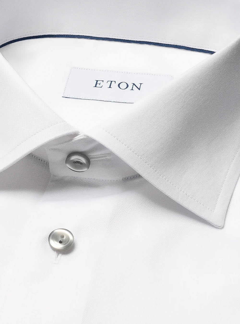 Eton Solid Signature Twill Shirt - White with Grey Buttons