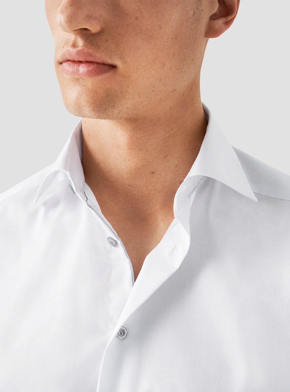 Eton Solid Signature Twill Shirt - White with Grey Buttons