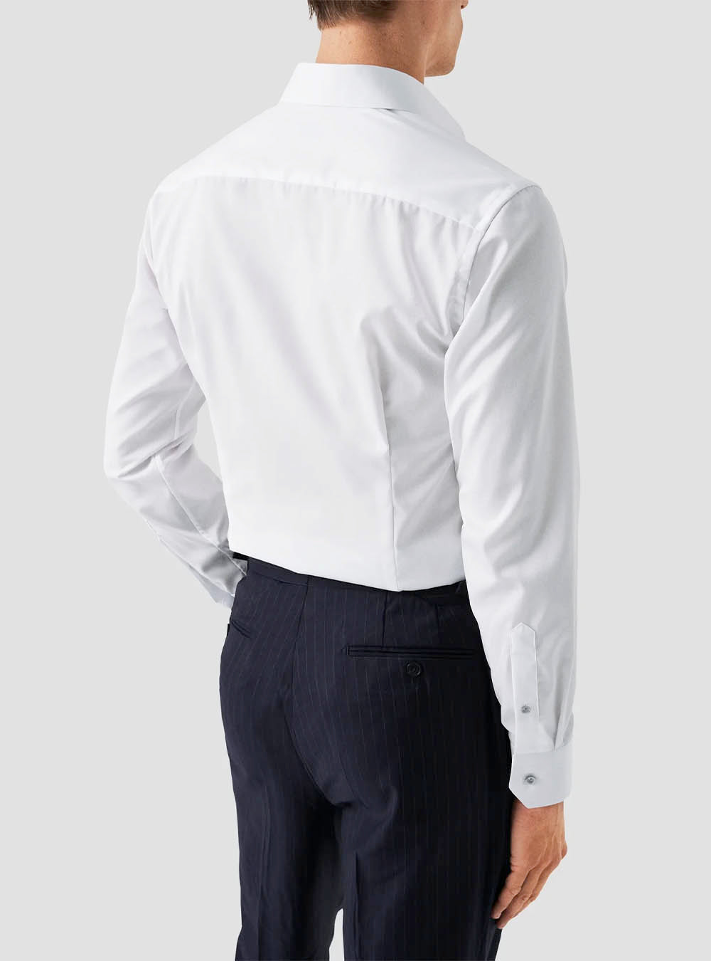 Eton Solid Signature Twill Shirt - White with Grey Buttons