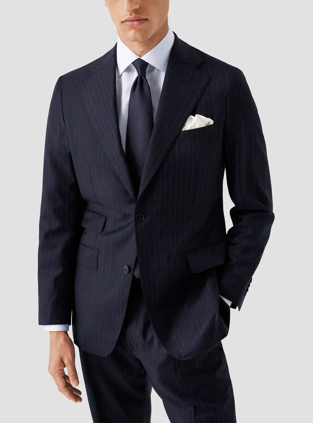 Eton Solid Signature Twill Shirt - White with Grey Buttons