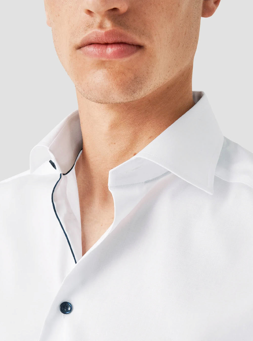 Eton White Solid Signature Twill Shirt - Navy Details