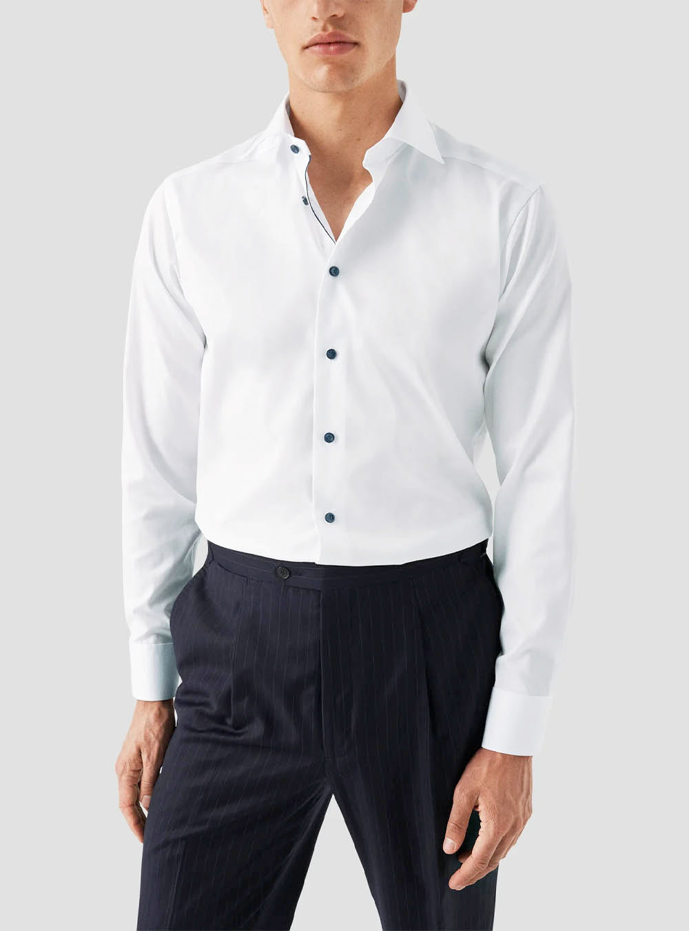 Eton White Solid Signature Twill Shirt - Navy Details
