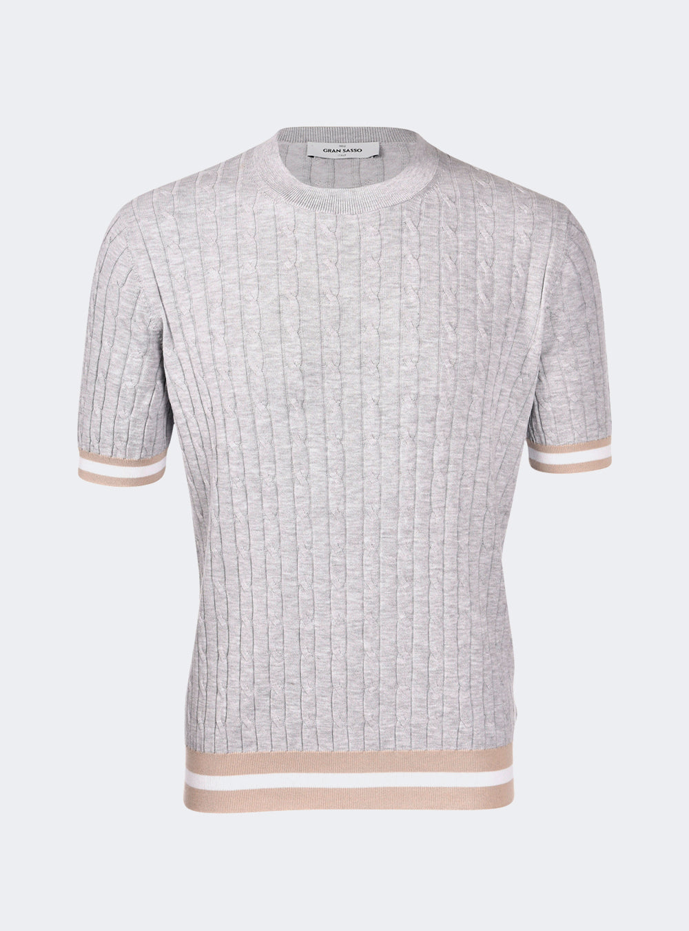 Gran Sasso Cabled & Ribbed Knit T-Shirt - Grey/Hazel/White
