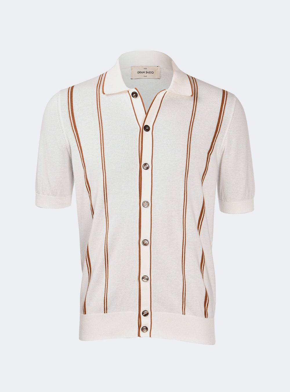 Gran Sasso Organic Cotton Cabled Knit Shirt - White/Brown