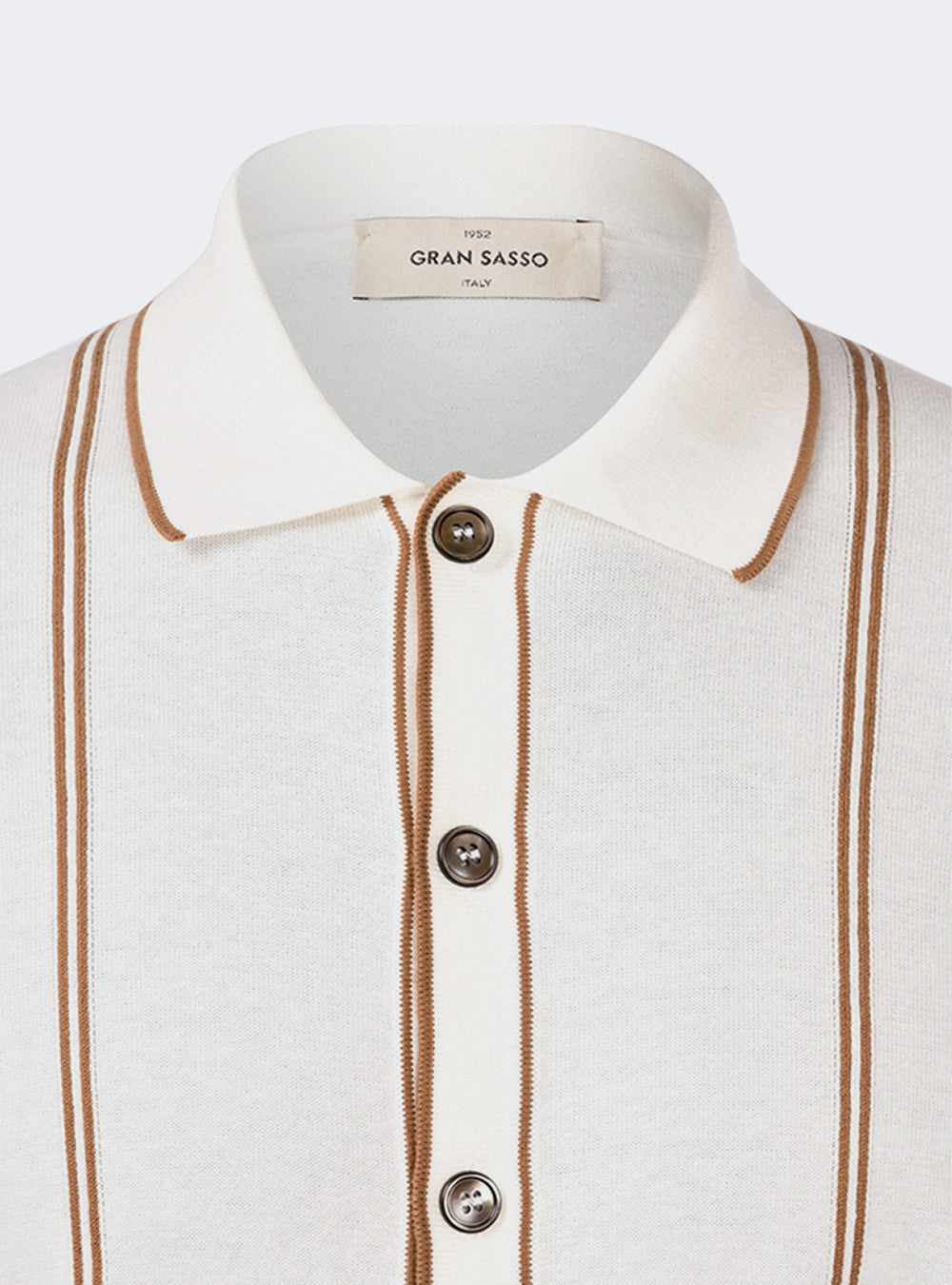 Gran Sasso Organic Cotton Cabled Knit Shirt - White/Brown