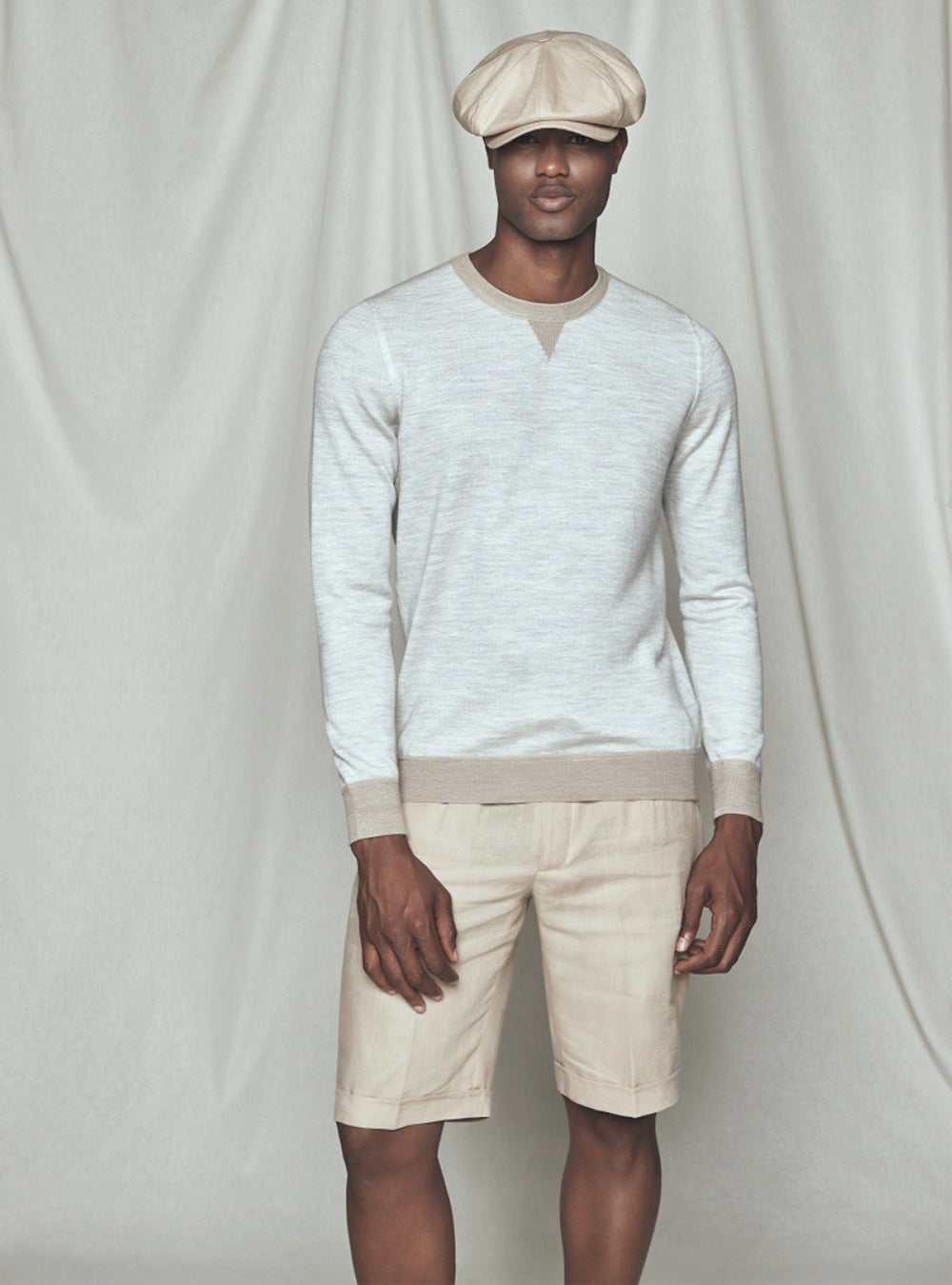Gran Sasso Plush Knit Wool & Silk Crew Neck - Grey/Beige
