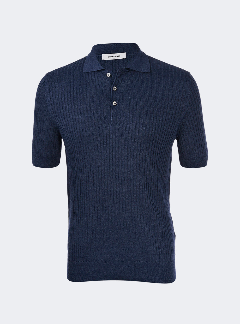 Gran Sasso Ribbed Linen & Cotton Knit Polo - Navy