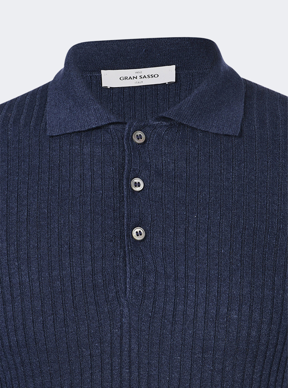 Gran Sasso Ribbed Linen & Cotton Knit Polo - Navy