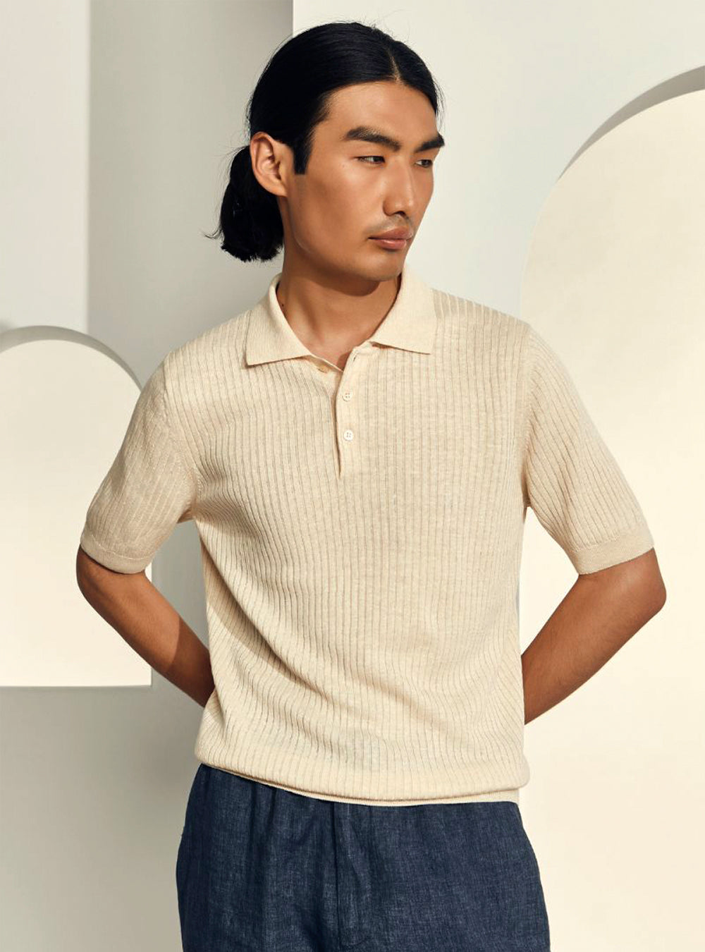 Gran Sasso Ribbed Linen & Cotton Knit Polo - Off-White