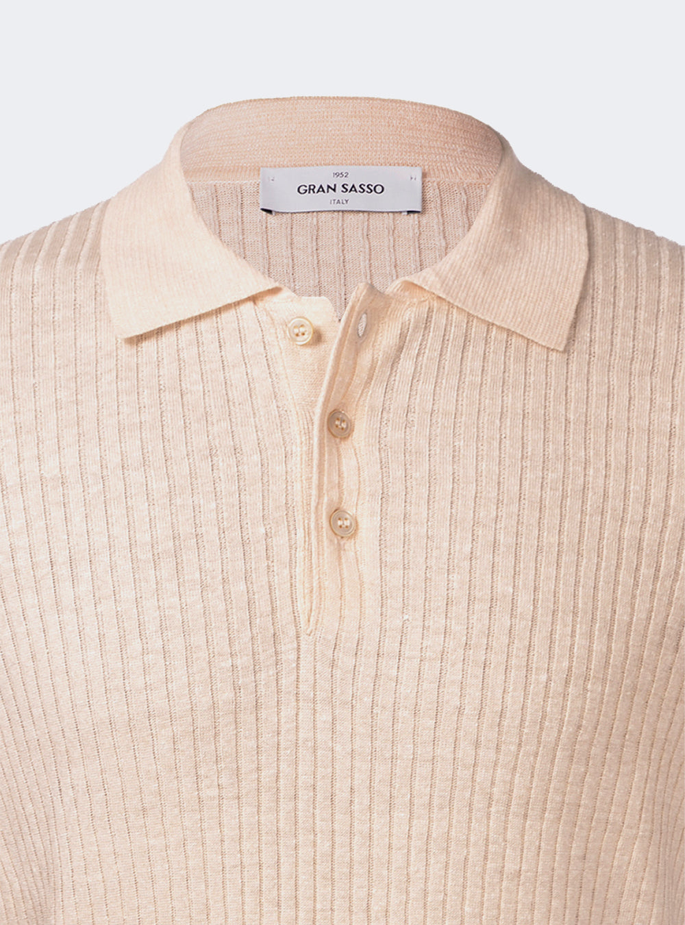 Gran Sasso Ribbed Linen & Cotton Knit Polo - Off-White