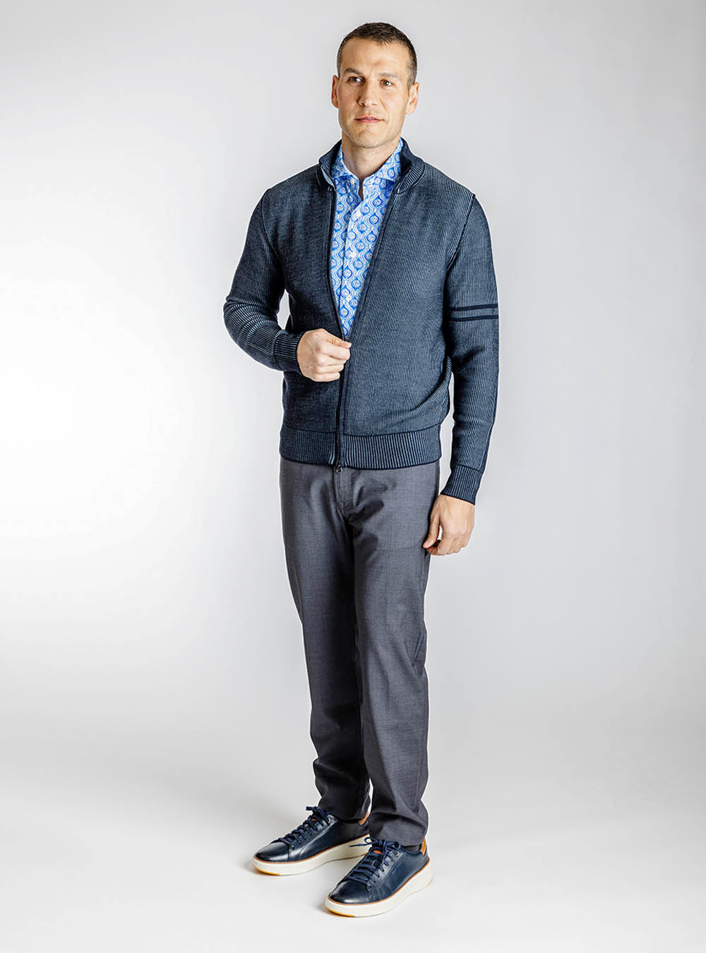 Phil Petter Blue Ribbed Knit Zip Jacket