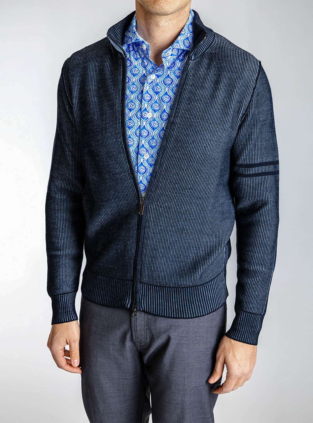 Phil Petter Blue Ribbed Knit Zip Jacket