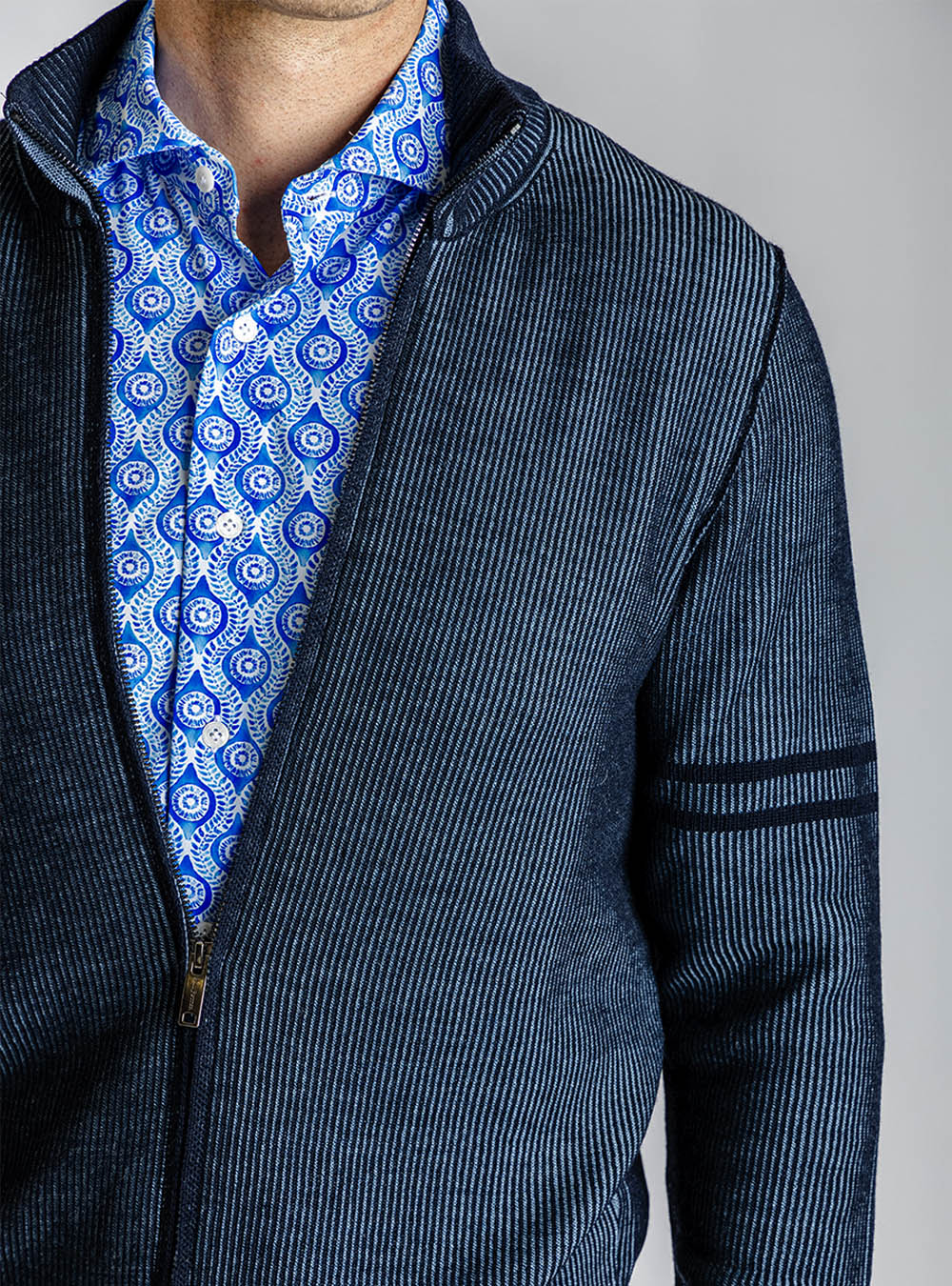Phil Petter Blue Ribbed Knit Zip Jacket