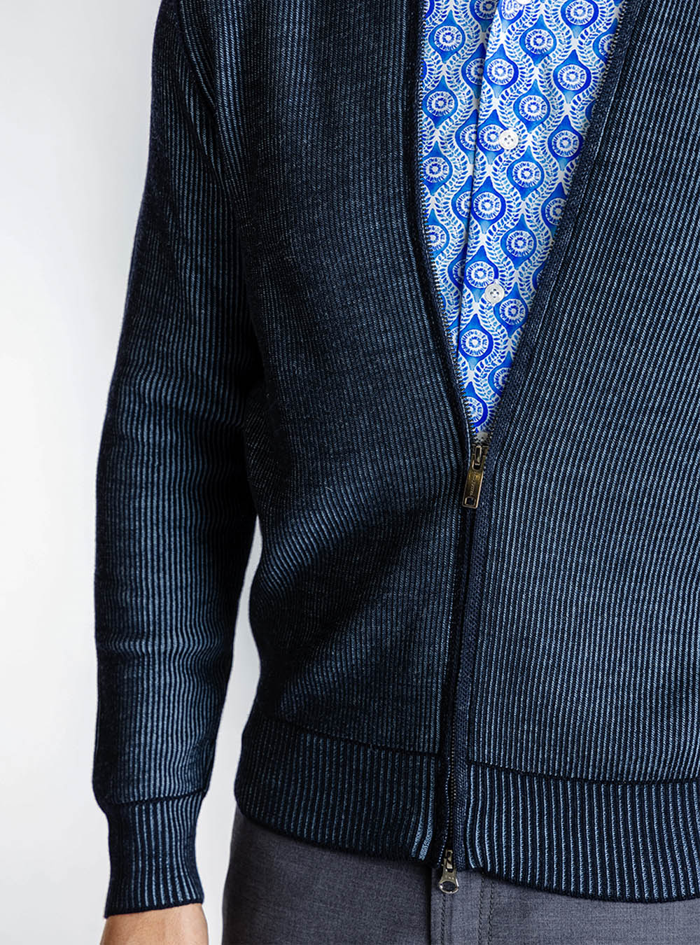 Phil Petter Blue Ribbed Knit Zip Jacket