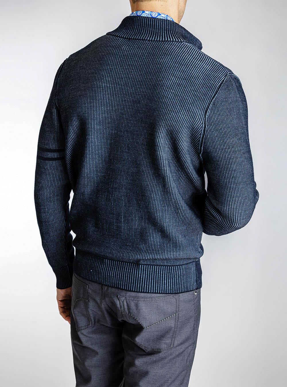 Phil Petter Blue Ribbed Knit Zip Jacket