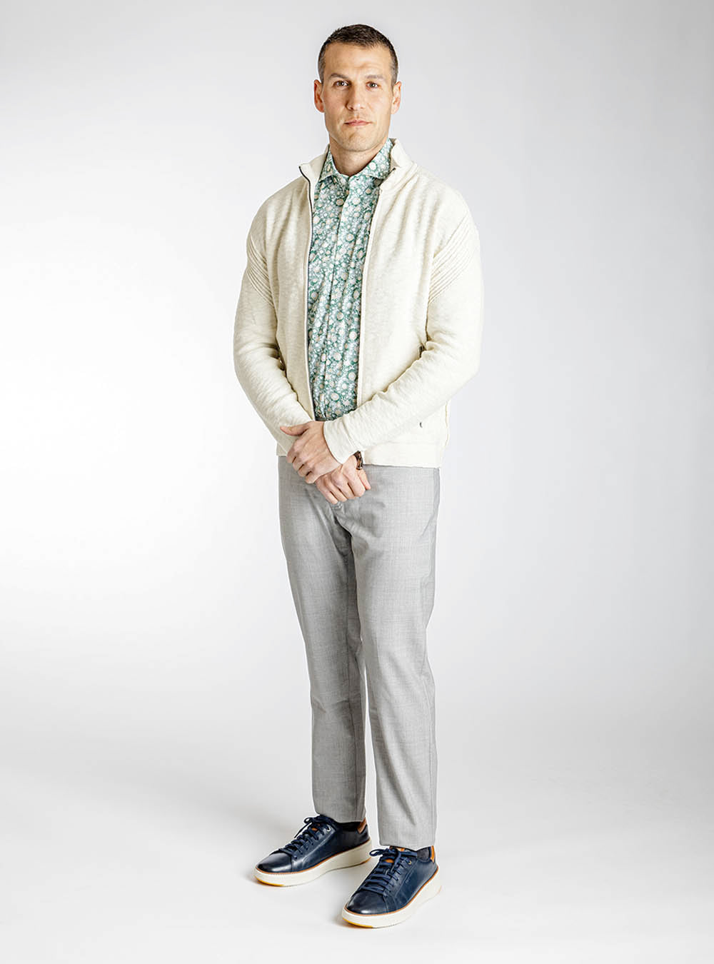 Phil Petter Cream Open Weave Cotton and Linen Zip Jacket