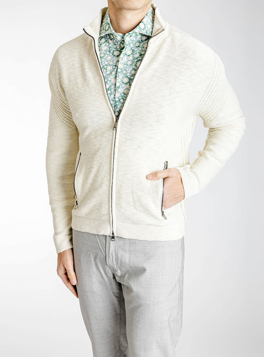 Phil Petter Cream Open Weave Cotton and Linen Zip Jacket