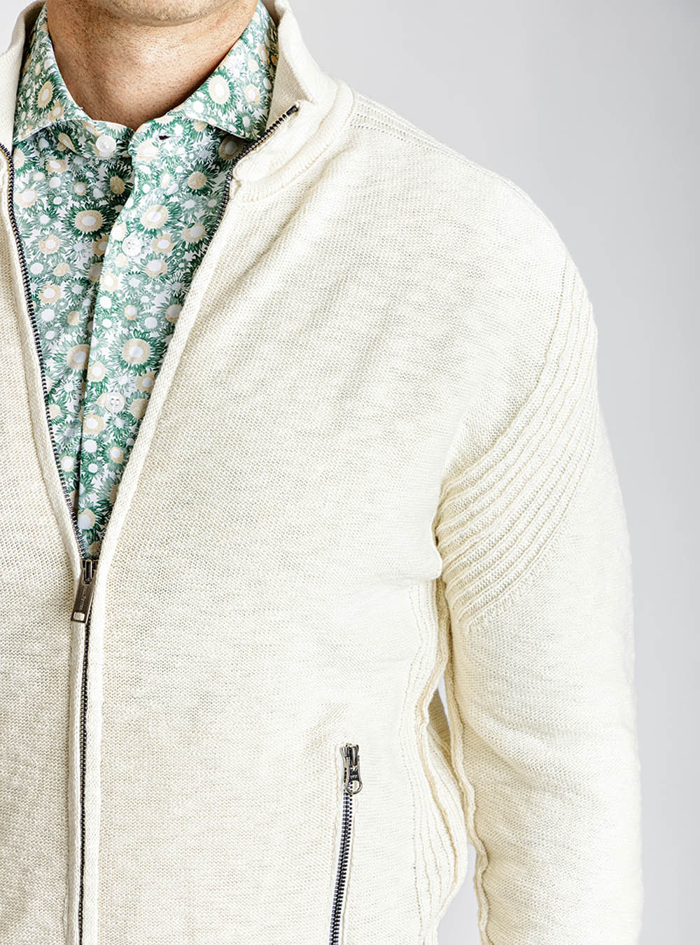 Phil Petter Cream Open Weave Cotton and Linen Zip Jacket