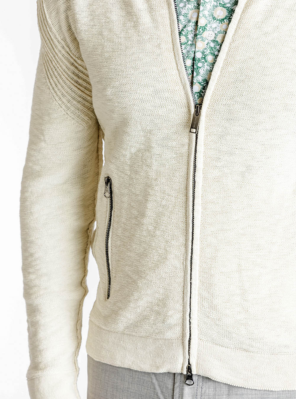 Phil Petter Cream Open Weave Cotton and Linen Zip Jacket