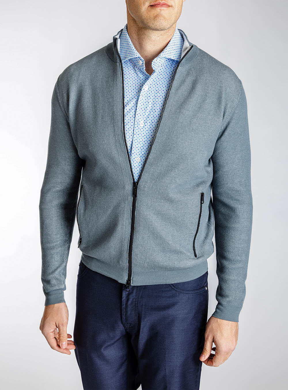 Phil Petter Light Aqua Cotton Zip Jacket