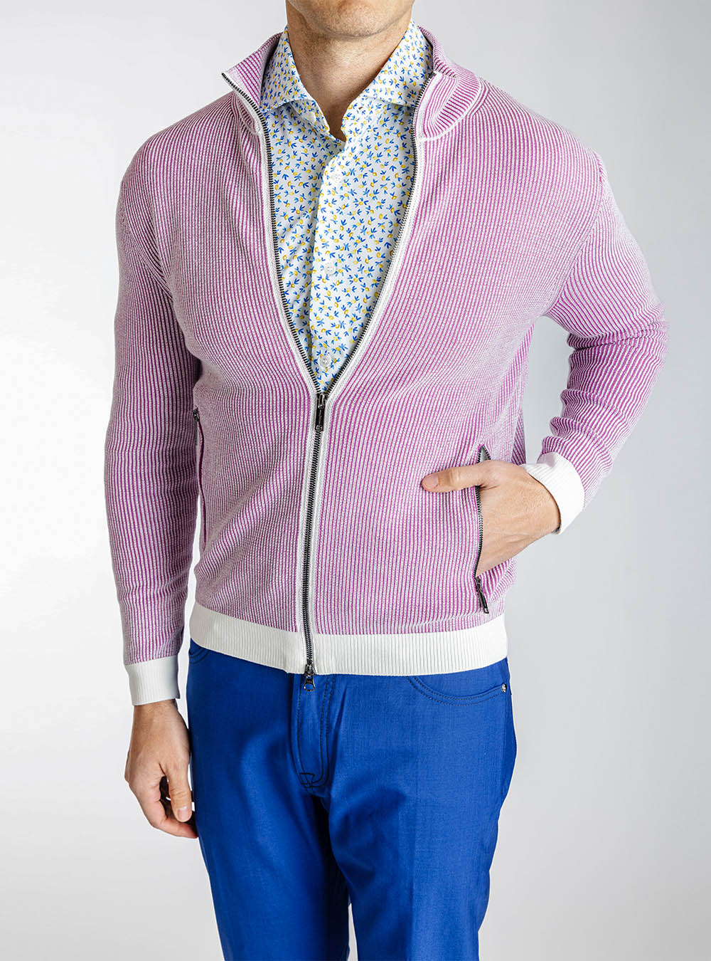 Phil Petter Raspberry Rib Knit Cotton Jacket