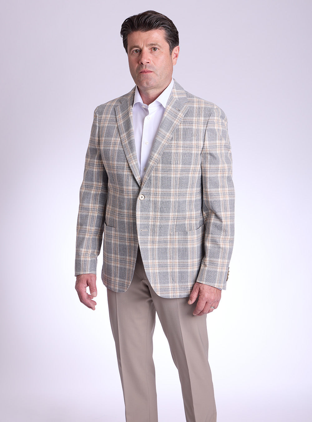 L.B.M. 1911 Steel, Cream & Tan Plaid Check Sport Jacket