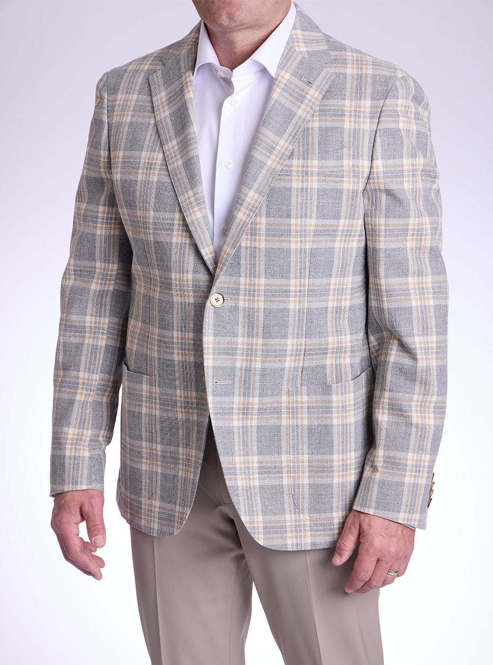 L.B.M. 1911 Steel, Cream & Tan Plaid Check Sport Jacket