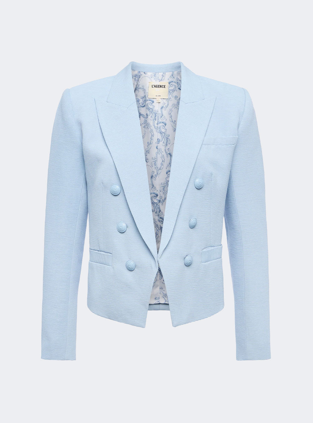 L'Agence Brooke Open-Front Blazer - Blue Fog/Scroll Toile