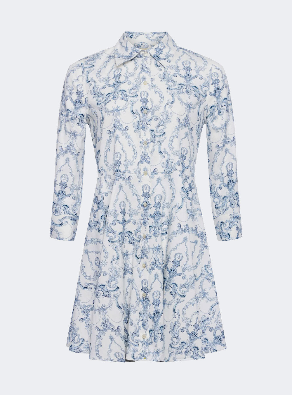 L'Agence Meadow Poplin Shirt Dress - Vintage White Blue Scroll Toile