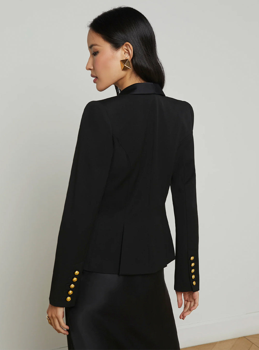 L'Agence Imogen Satin Lapel Blazer - Black