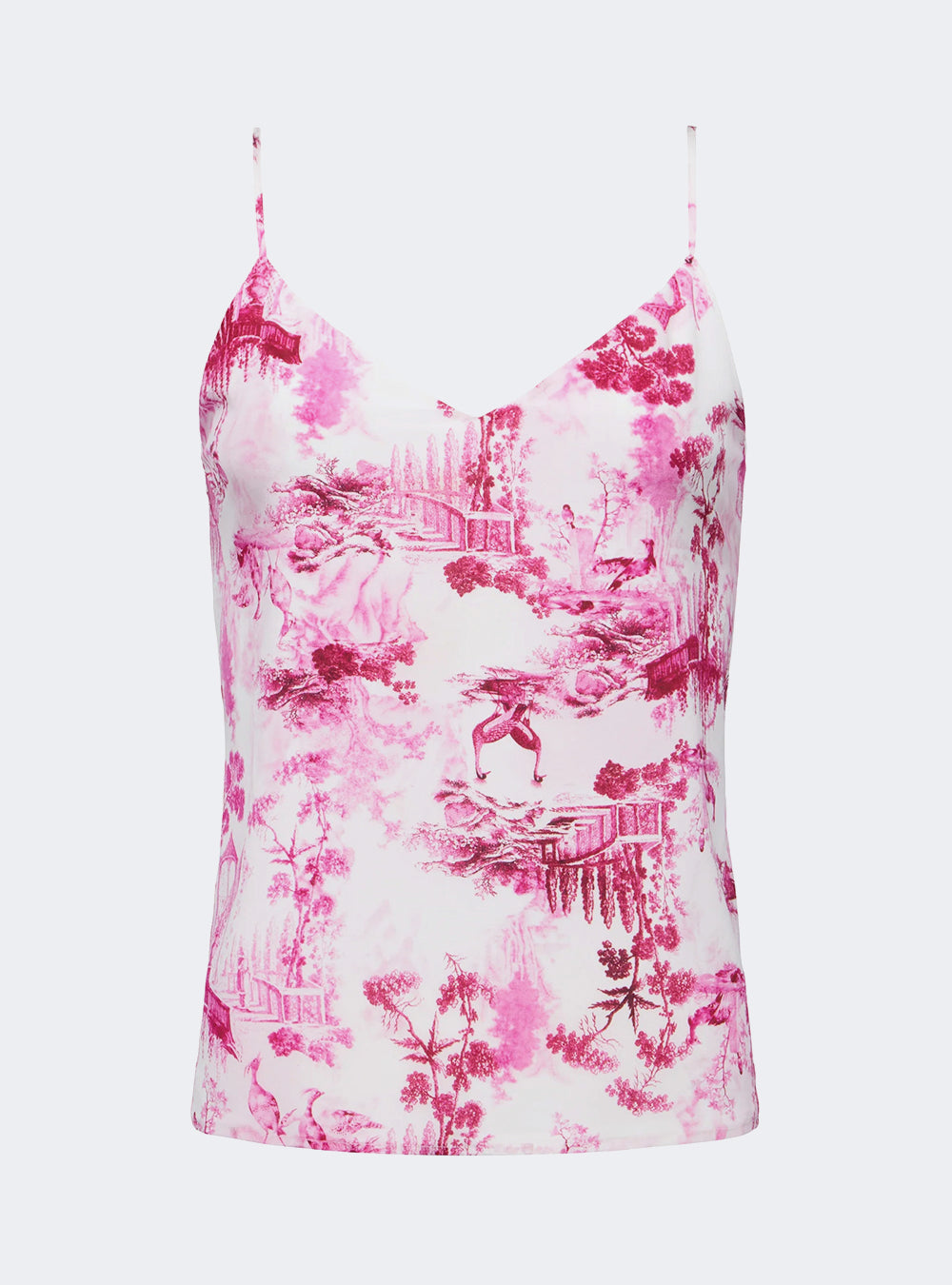 L'Agence Jane Silk Camisole - White/Pink Small Porcelain Toile