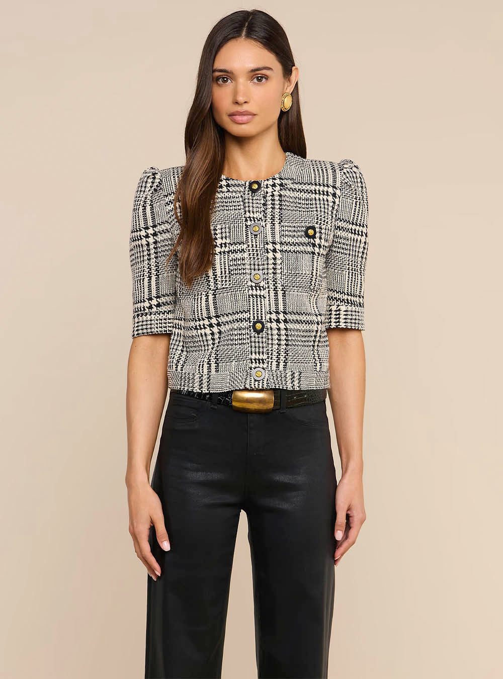 L'Agence Allegra Cropped Tweed Jacket - Black and White
