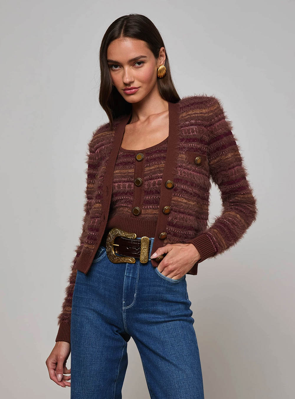 L'Agence Ariadne Cardigan - Natural/Mauve Multi