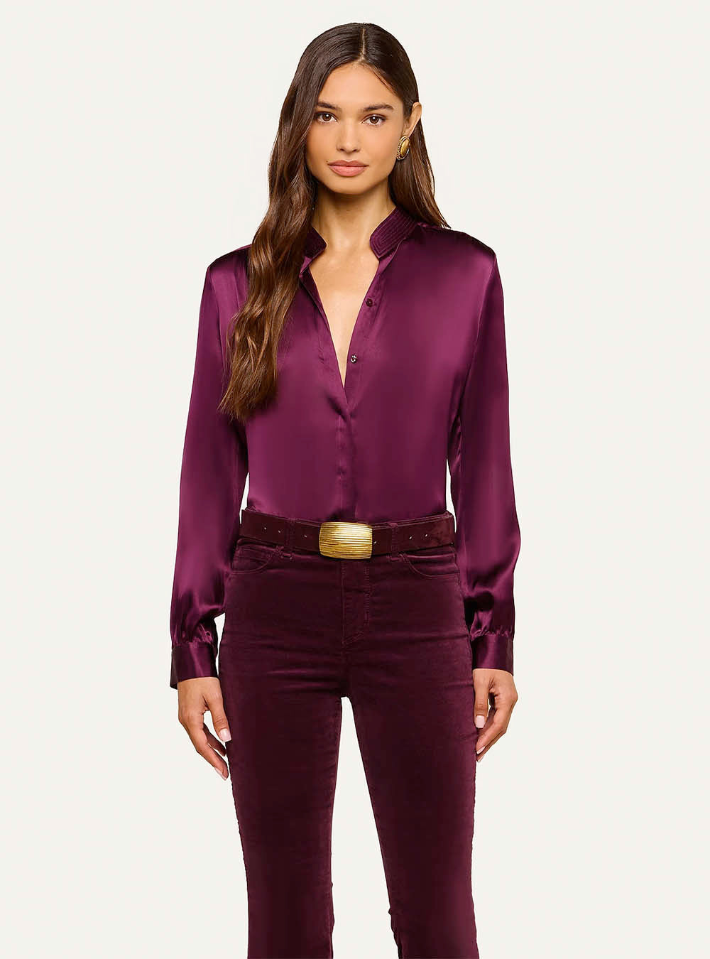 L'Agence Bianca Silk Blouse - Dark Plum