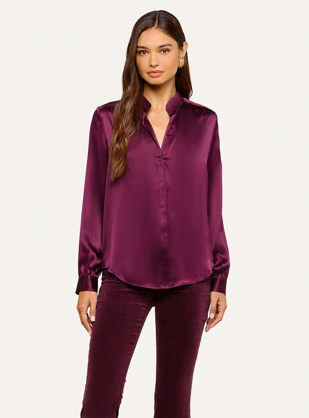L'Agence Bianca Silk Blouse - Dark Plum