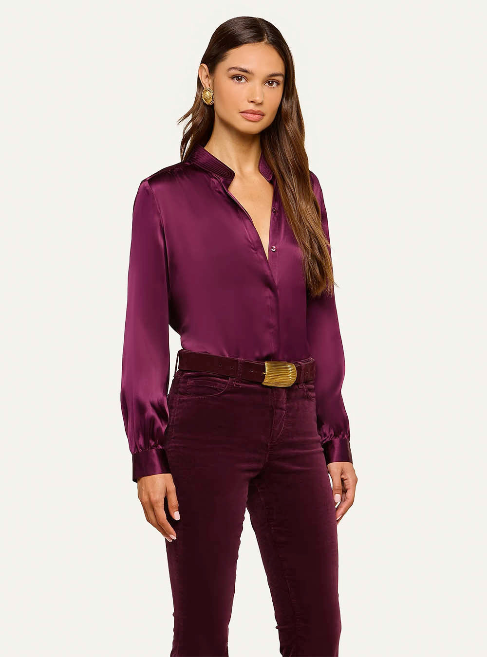 L'Agence Bianca Silk Blouse - Dark Plum
