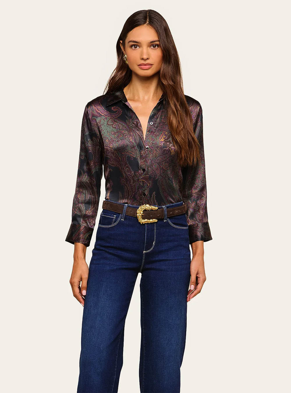 L'Agence Dani Silk Blouse - Midnight Multi Lux Paisley
