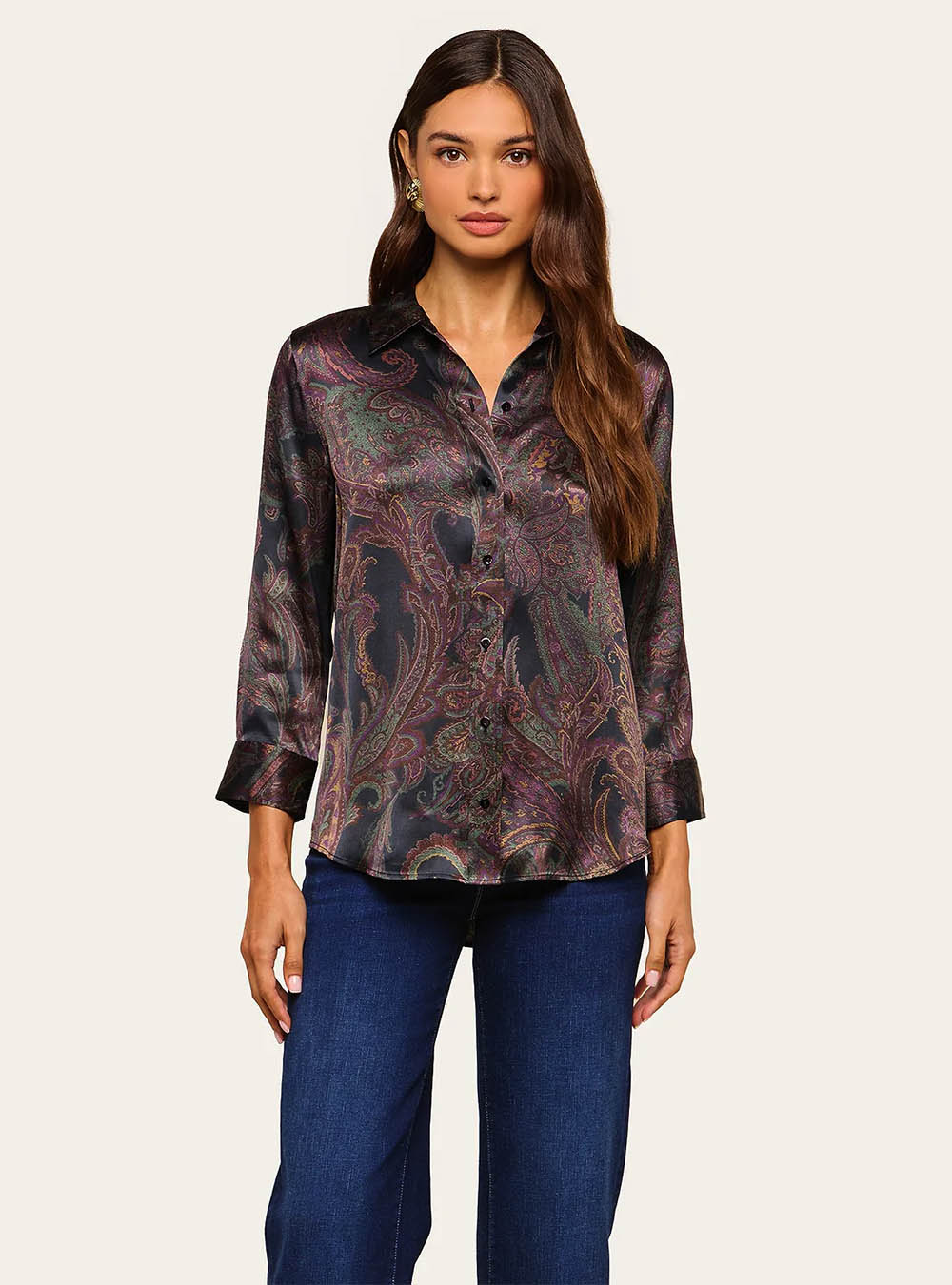 L'Agence Dani Silk Blouse - Midnight Multi Lux Paisley
