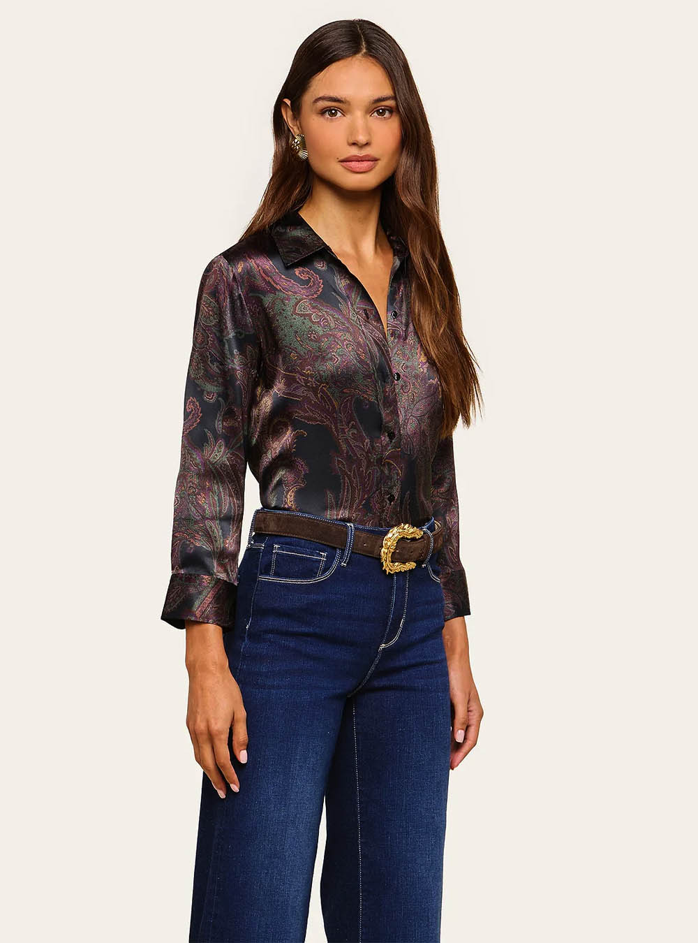 L'Agence Dani Silk Blouse - Midnight Multi Lux Paisley