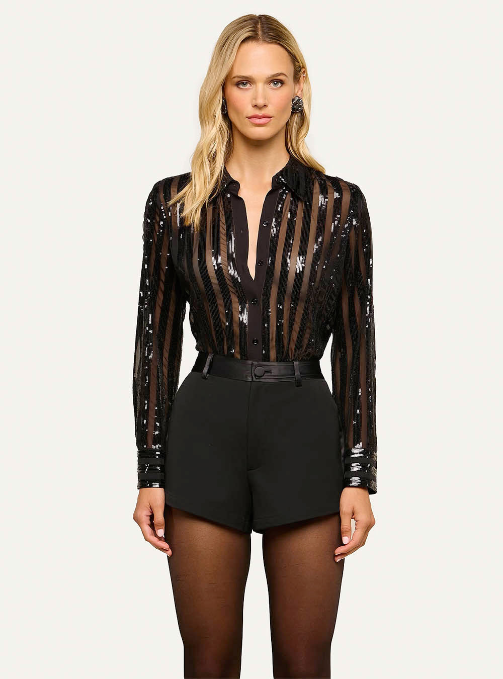 L'Agence Dyana Sequin Blouse - Black