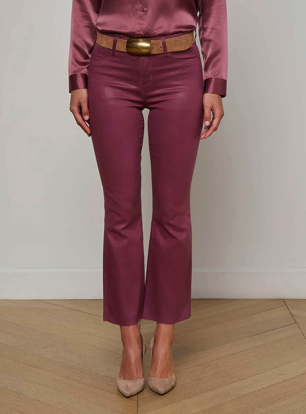 L'Agence Kendra Coated Cropped Flare Jean - Dark Mauve
