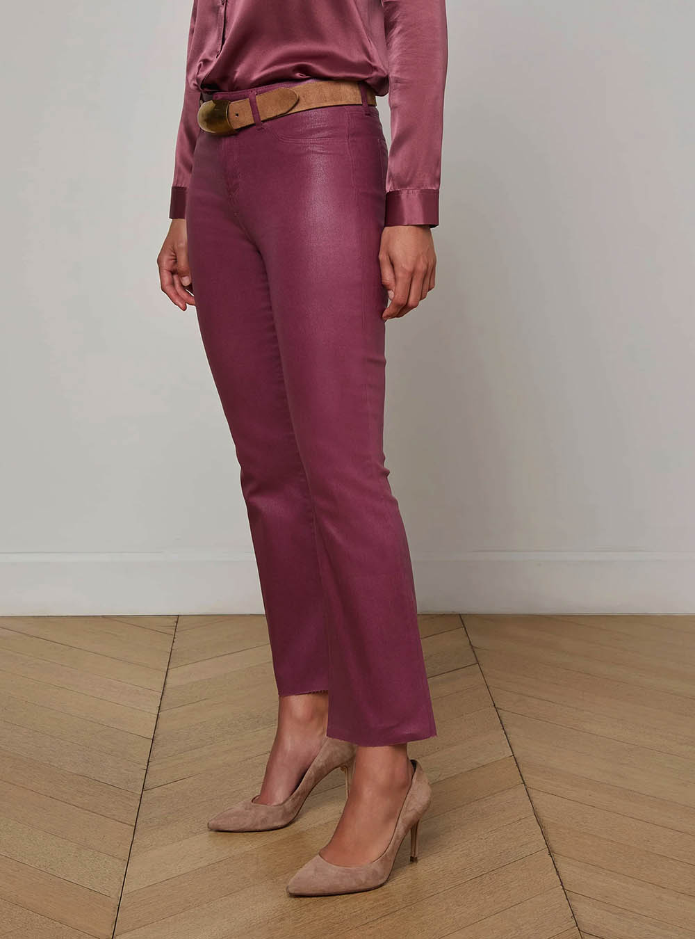 L'Agence Kendra Coated Cropped Flare Jean - Dark Mauve