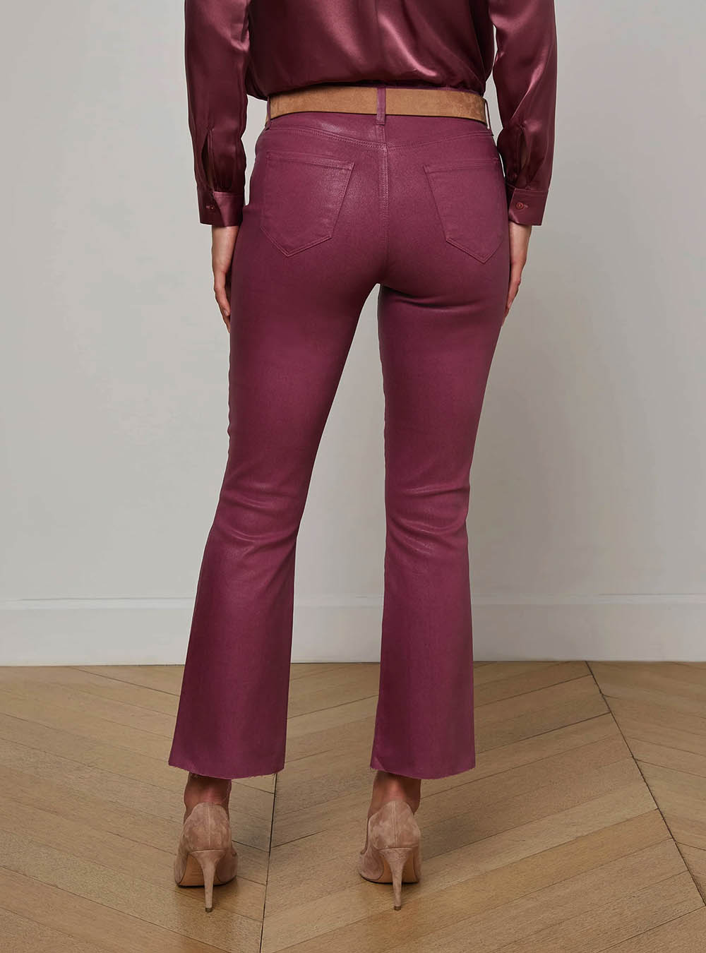 L'Agence Kendra Coated Cropped Flare Jean - Dark Mauve