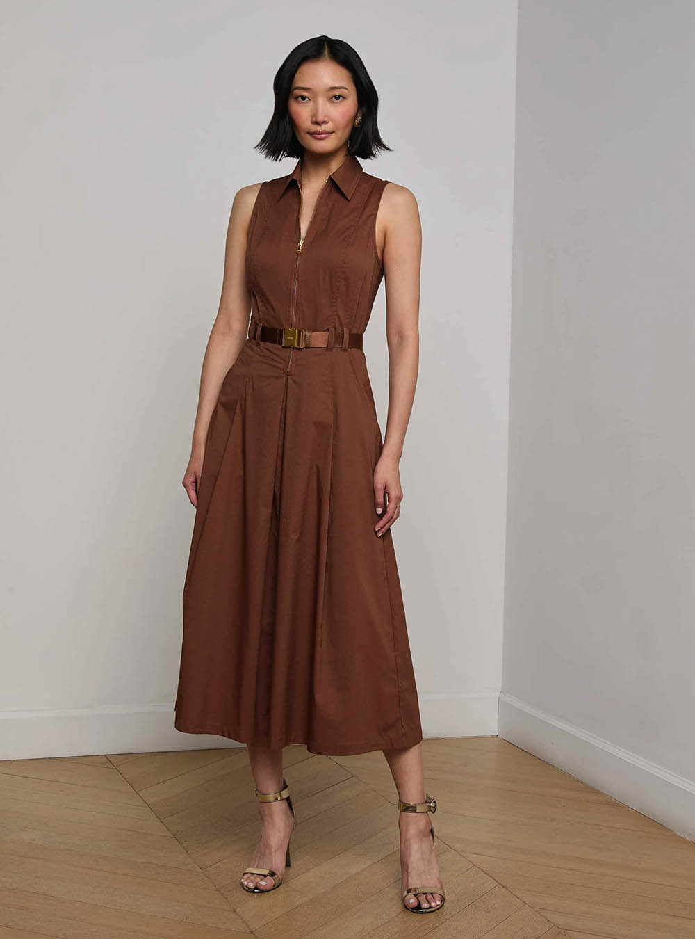 L'Agence Kolton Midi Dress - Sepia Brown